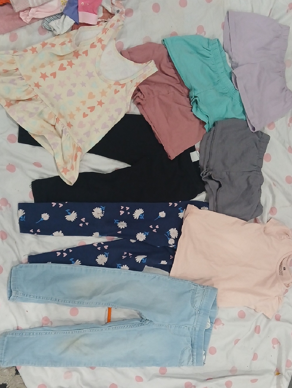 H&M Light Blue Denim-Look Leggings with Floral Navy and Pastel Mix